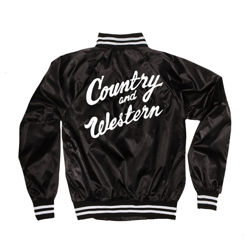 The iconic "Country & Western" Satin Tour Jackets by Vinyl Ranch. Unisex. Available in black & red. Features the Vinyl Ranch logo printed on the front. Size Chart Check out the full Country & Western Collection