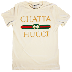 The classic "Chattahucci Cream Unisex Tee" by Vinyl Ranch. Check out the full Chattahucci Collection