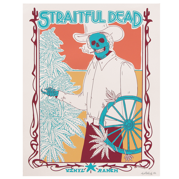 "Straitful Dead" is a limited edition, 4 color silkscreen poster by Taylor Rushing of Not Bad Illustration. 18x24". Signed & numbered run of only 50 posters.